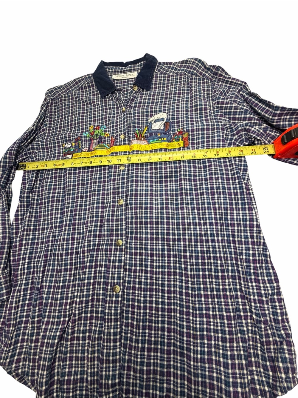 Vintage Victoria Jones Woman 20W Plaid Button Front Shirt Teacher Books Cat - Picture 6 of 13